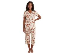 Camille Women's Floral Print Spandex Short Sleeve Pyjama Set in Cream | Size: 22-24 Camille Cream 22-24