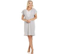 Camille Womens Short Sleeved Polka Dot Nightdress - Ladies Knee Length Nightie - Comfortable & Breathable Summer Nightwear Grey 10-12