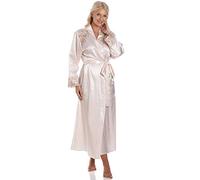 Camille Womens Smooth Luxury Satin Long Wraps - Ladies Lightweight & Breathable Dressing Gown with Tie Belt Fastening 18-20 Peach