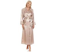 Camille Womens Smooth Luxury Satin Long Wraps - Ladies Lightweight & Breathable Dressing Gown with Tie Belt Fastening 14-16 Mocha
