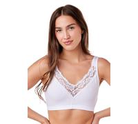 Camille 2 Pack Soft Cotton Wireless Bras for Women - Non-Wired Full Coverage Womens Bra with Lace Detailing & Elastane Trim for Comfortable Support White 8-10