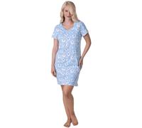 Camille Womens Nightdresses Smooth Soft 100% Cotton - Short Sleeved Breathable & Lightweight Summer Nighties - Blue With Large White Flower - 18-20