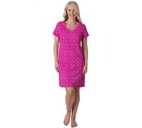 Camille Womens Nightdresses Smooth Soft 100% Cotton - Short Sleeved Breathable & Lightweight Summer Nighties - Pink Star - 10-12