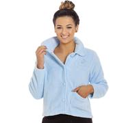 Camille Womens Supersoft Fleece Bed Jacket | Luxury Collared Warm Sleep Coat | Button Up & Long Sleeved | Warm & Cosy All Night Long | Autumn or Winter Wear Over Pyjama Top | Blue 22-24