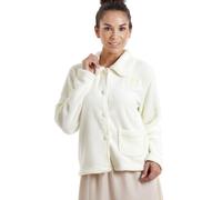 Camille Womens Supersoft Fleece Bed Jacket | Luxury Collared Warm Sleep Coat | Button Up & Long Sleeved | Warm & Cosy All Night Long | Autumn or Winter Wear Over Pyjama Top | Ivory 22-24