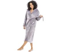 Camille Women's Super Soft Dressing Gown - Deep Pile Luxury Fleece Hooded Bathrobe - Long Sleeved, Belt Fastening & Front Pockets Purple 10-12