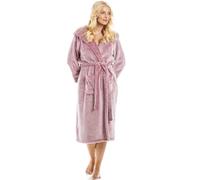 Camille Women's Super Soft Dressing Gown - Deep Pile Luxury Fleece Hooded Bathrobe - Long Sleeved, Belt Fastening & Front Pockets Burgundy 18-20