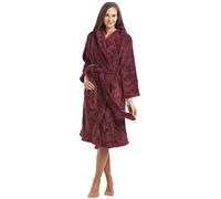 Camille Women's Super Soft Dressing Gown - Luxury Fleece Hooded Bathrobe - Long Sleeved, Belt Fastening & Front Pockets - Burgundy 16-18