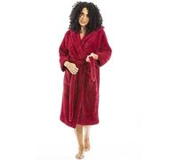 Camille Women's Super Soft Dressing Gown - Luxury Fleece Hooded Bathrobe - Long Sleeved, Belt Fastening & Front Pockets - Magenta 12-14