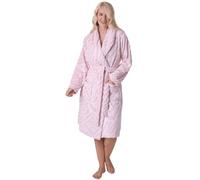 Camille Women's Super Soft Fleece Dressing Gown | Below-Knee Length Bathrobe | Fluffy Shawl Collar, Long Sleeves, Wrap Belt & Front Pockets | Warm Housecoat | Pink 18-20