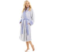 Camille Women's Super Soft Fleece Dressing Gown | Deep Pile, Shaggy Knee-Length Bathrobe | Collar, Long Sleeves, Wrap Belt & Front Pockets | Comfy Housecoat | Blue 14-16
