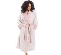 Camille Women's Super Soft Fleece Dressing Gown | Deep Pile, Shaggy Knee-Length Bathrobe | Collar, Long Sleeves, Wrap Belt & Front Pockets |Comfy Housecoat | Pink 10-12