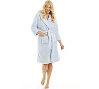Camille Women's Super Soft Dressing Gown - Luxury Fleece Hooded Bathrobe - Long Sleeved, Belt Fastening & Front Pockets - Blue 8-10