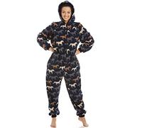 Camille Womens Super Soft Fleece Hooded Various Print All In One Onesies 10-12 Navy Horse