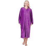 Camille Women's Super Soft Fleece Housecoat - Embossed Button Up Bathrobe - Long Sleeved and Side Pockets 18-20 Purple