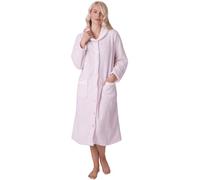 Camille Women's Super Soft Fleece Housecoat - Button Up Bathrobe - Long Sleeved and Side Pockets for Ultimate Comfort & Warmth 10-12 Pink