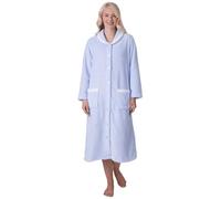 Camille Women's Super Soft Fleece Housecoat - Button Up Bathrobe - Long Sleeved and Side Pockets for Ultimate Comfort & Warmth 10-12 Blue