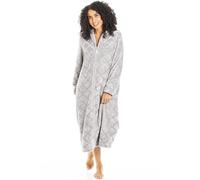 Camille Women's Super Soft Fleece Housecoat - Diamond Emboss Luxury Zip Up Bathrobe - Long Sleeved and Side Pockets Grey 14-16