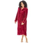 Camille Women's Super Soft Fleece Housecoat - Diamond Emboss Luxury Zip Up Bathrobe - Long Sleeved and Side Pockets Burgundy 14-16