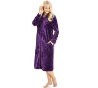 Camille Women's Super Soft Fleece Housecoat - Diamond Emboss Luxury Zip Up Bathrobe - Long Sleeved and Side Pockets Purple 14-16