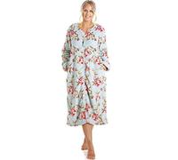 Camille Women's Super Soft Fleece Housecoat -Floral Zip Up Bathrobe - Long Sleeved and Side Pockets for Ultimate Comfort & Warmth Blue 10-12