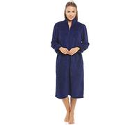 Camille Women's Super Soft Fleece Housecoat - Luxury Zip Up Bathrobe - Long Sleeved and Side Pockets for Ultimate Comfort & Warmth Navy Blue 10-12