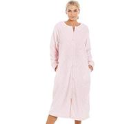 Camille Women's Super Soft Fleece Zipped Housecoat | Calf Length Diamond Print Bathrobe | Zip Close, Long Sleeves & Pockets | Lightweight Luxury | Warm & Comfy Home Loungewear | Pink 18-20