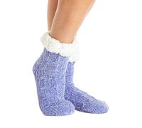 Camille Womens Super Soft Fluffy Bed Socks- 1 Pair Chenille Cable Knit Thick Sherpa Lined Fuzzy Socks- Non Slip One Size Comfy Winter Slipper Socks