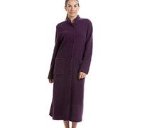 Camille Women's Super Soft Housecoat | Calf Length | Floral Luxury Button Dressing Gown | Long Sleeves & Front Pockets |Cosy Luxury | Warm, Comfy Home Loungewear | Purple 16-18