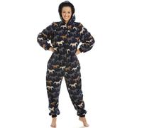 Camille Womens Super Soft Fleece Hooded Various Print All in One Onesies 22-24 Navy Horse