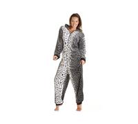 Camille Womens Supersoft Luxury Fleece Grey Snow Leopard Onesie 10-12