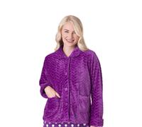 Camille Womens Supersoft Fleece Bed Jacket | Embossed Luxury Collared Warm Sleep Coat | Button Up & Long Sleeved | Warm & Cosy All Night Long | Autumn or Winter Wear Over Pyjama Top | 14-16 Purple