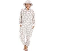 Camille Supersoft Cuddle Fleece Bear Print Hooded Onesie In Beige Beige
