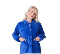 Camille Womens Supersoft Fleece Bed Jacket | Embossed Luxury Collared Warm Sleep Coat | Button Up & Long Sleeved | Warm & Cosy All Night Long | Autumn or Winter Wear Over Pyjama Top | 14-16 Blue