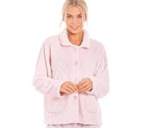 Camille Womens Supersoft Fleece Bed Jacket, Luxury Collared Warm Sleep Coat Diamond Pink 14-16