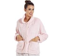 Camille Womens Supersoft Fleece Bed Jacket | Luxury Collared Warm Sleep Coat | Button Up & Long Sleeved | Warm & Cosy All Night Long | Autumn or Winter Wear Over Pyjama Top | Floral Pink 14-16