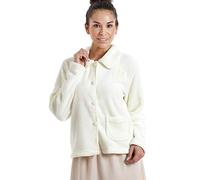 Camille Womens Supersoft Fleece Bed Jacket | Luxury Collared Warm Sleep Coat | Button Up & Long Sleeved | Warm & Cosy All Night Long | Autumn or Winter Wear Over Pyjama Top | Ivory 22-24