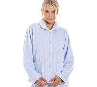 Camille Womens Supersoft Fleece Bed Jacket, Luxury Collared Warm Sleep Coat - Diamond Blue 10-12