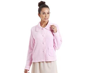 Camille Womens Supersoft Fleece Bed Jacket, Luxury Collared Warm Sleep Coat - Pink 18-20