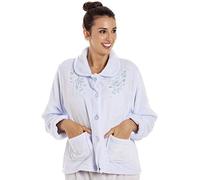 Camille Womens Supersoft Fleece Bed Jacket - Luxury Collared Warm Sleep Top - Button up & Long Sleeved Blue 18-20