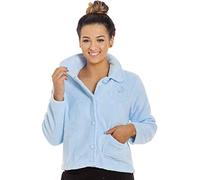 Camille Womens Supersoft Fleece Bed Jacket - Luxury Collared Warm Sleep Top - Button up & Long Sleeved Blue 10-12