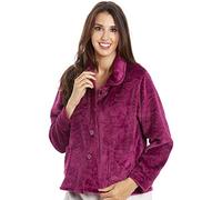 Camille Womens Supersoft Fleece Bed Jacket - Luxury Soft Rose Embossed Warm Sleep Top - Button up & Long Sleeved Burg 10-12