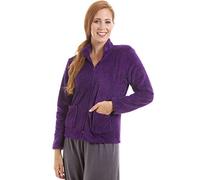 Camille Womens Supersoft Fleece Bed Jacket- Luxury Soft Textured Warm Sleep Top- Zip up & Long Sleeved Purple 22-24