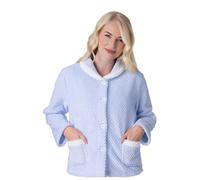 Camille Womens Supersoft Fleece Bed Jacket- Luxury Collared Warm Sleep Top- Button up & Long Sleeved For Ultimate Comfort and Warmth 22-24 Blue