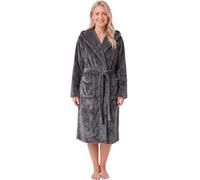 Camille Women's Supersoft Fleece Dressing Gown | Long-Sleeve, Calf-Length Bathrobe, Ribbed Collar, Wrap Belt Tie Fastening & Front Pockets, Lightweight Fluffy, Cosy Luxury