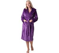 Camille Women's Supersoft Fleece Dressing Gown - Long-Sleeve, Calf-Length Bathrobe | Ribbed Collar, Wrap Belt Tie Fastening & Front Pockets | Warm Comfy Housecoat - Purple 18-20