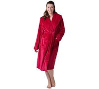 Camille Women's Supersoft Fleece Dressing Gown - Long-Sleeve, Calf-Length Bathrobe | Ribbed Collar, Wrap Belt Tie Fastening & Front Pockets | Warm Comfy Housecoat - Burgundy 14-16