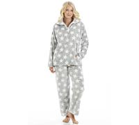 Camille Womens 2 Piece Super Soft Pyjama Set - Grey & White Star Print Thick Fleece Full Length PJ Set - Long Sleeves & Elasticated Waist for Ultimate Comfort and Warmth 18-20