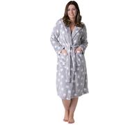 Camille Women's Supersoft Fleece Hooded Dressing Gown - Long Sleeve Calf-Length Printed Bathrobe with Matching Belt Tie - Grey Star 22-24