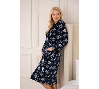 Camille Women's Supersoft Fleece Hooded Dressing Gown - Blue Snowflake 22-24